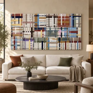 Woven Textile Grid Set of 6, 180 x 90 cm Overall in oatmeal — front view