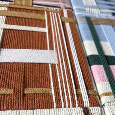 Woven Textile Grid Set of 6, 180 x 90 cm Overall in oatmeal — detail