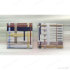 Woven Textile Grid Panel Set of 2, 30 x 30 cm Each in oatmeal — in a room setting