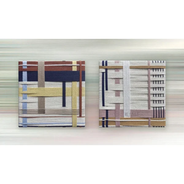 Woven Textile Grid Panel Set of 2, 30 x 30 cm Each in oatmeal — in a room setting