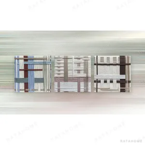 Woven Textile Grid Panel Set of 3, 30 x 30 cm Each in oatmeal — in a room setting