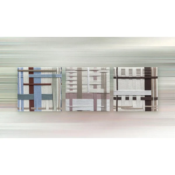 Woven Textile Grid Panel Set of 3, 30 x 30 cm Each in oatmeal — in a room setting