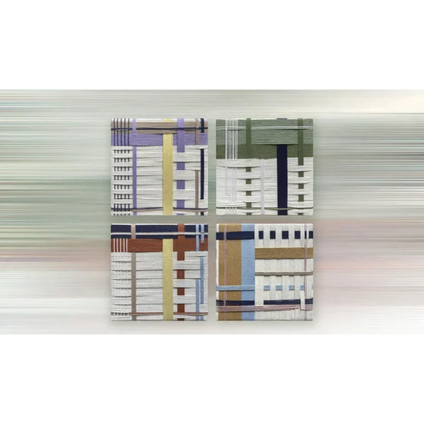Woven Textile Grid Panel Set of 4, 30 x 30 cm Each in oatmeal — in a room setting