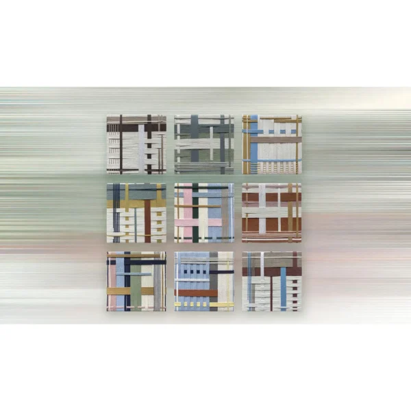 Woven Textile Grid Panel Set of 9, 30 x 30 cm Each in oatmeal — in a room setting