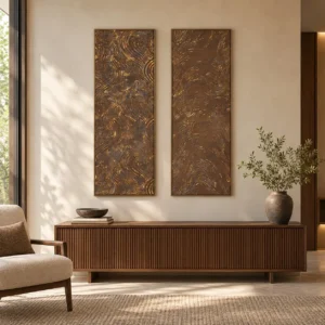 Tall Bronze Swirl Panel Set of 2, 40 x 110 cm Each in bronze — front view