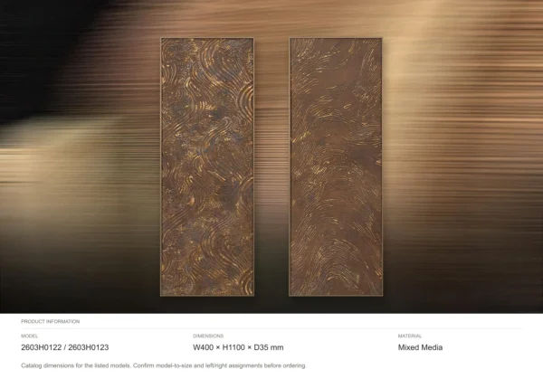 Tall Bronze Swirl Panel Set of 2, 40 x 110 cm Each in bronze — dimensions