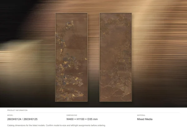 Tall Bronze Blossom Panel Set of 2, 40 x 110 cm Each in bronze — dimensions