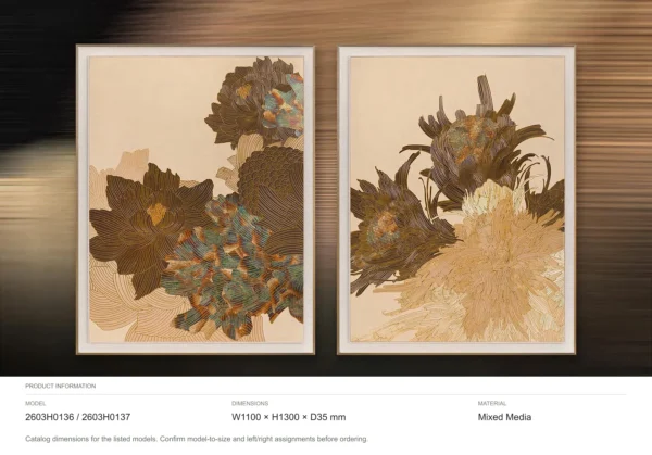 Peony Collage Set of 2 in clay — dimensions