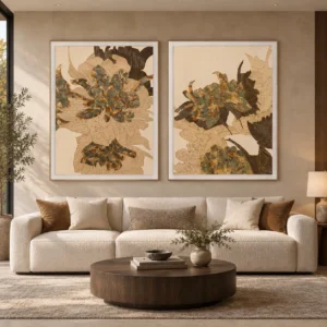 Peony Collage Set of 2 in blue — front view