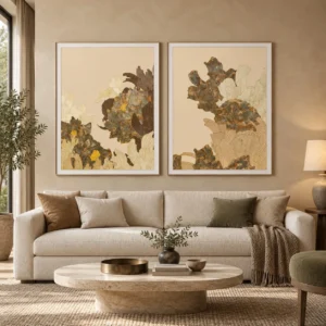 Peony Collage Set of 2 in blue — front view