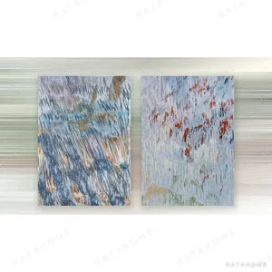 Impressionist Rain Painting Set of 2, 50 x 70 cm Each in blue — in a room setting