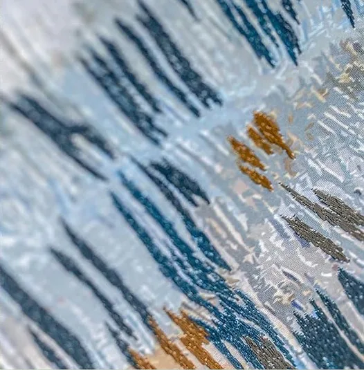 Impressionist Rain Painting Set of 2, 50 x 70 cm Each in blue — detail
