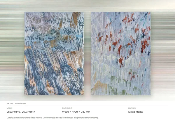 Impressionist Rain Painting Set of 2, 50 x 70 cm Each in blue — dimensions
