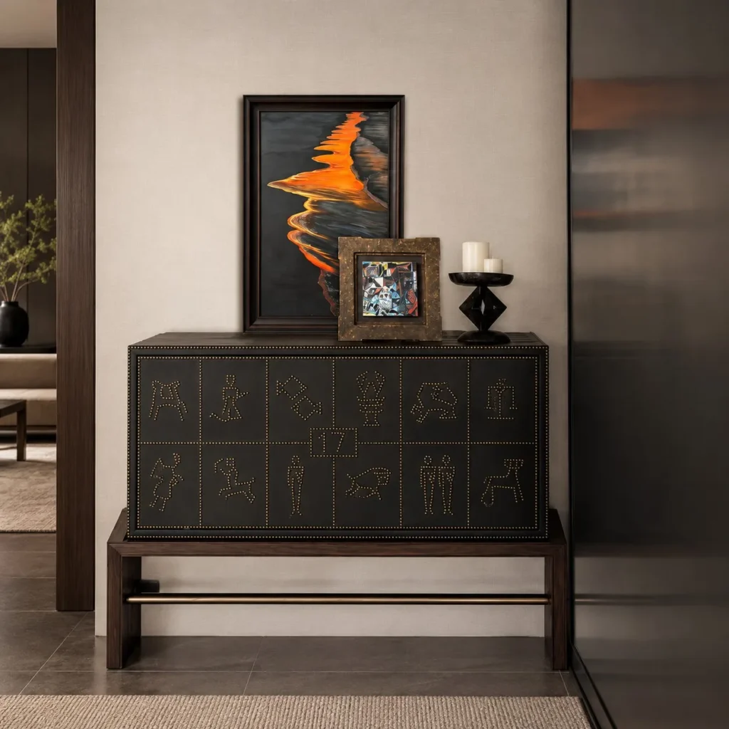 Orange Flame Abstract Wall Art Set in rust — front view