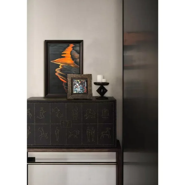 Orange Flame Abstract Wall Art Set in rust — in a room setting