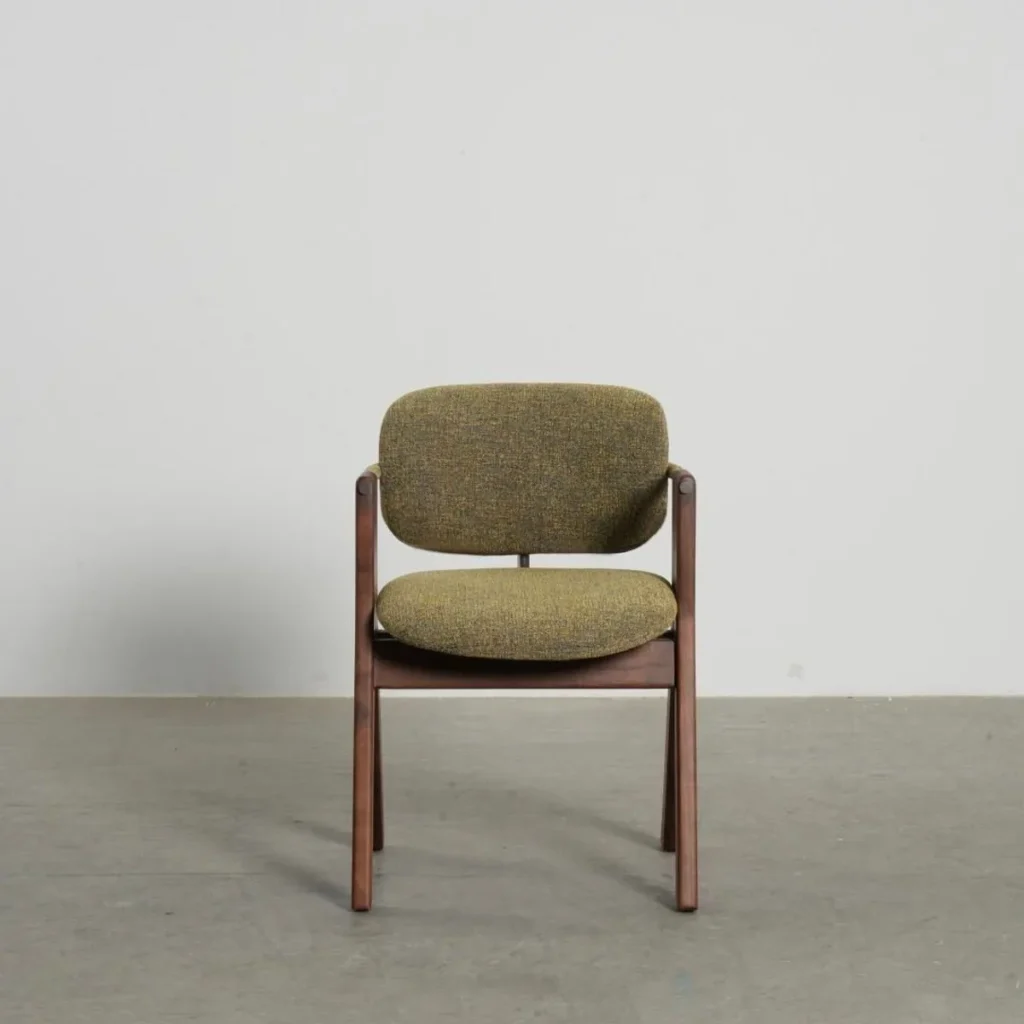 Walnut Dining Armchair with Olive Tweed Seat in walnut — front view