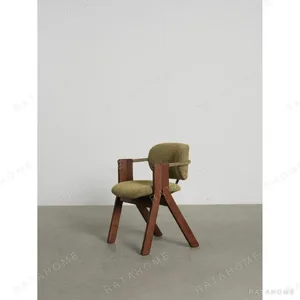 Walnut Dining Armchair with Olive Tweed Seat in walnut — in a room setting