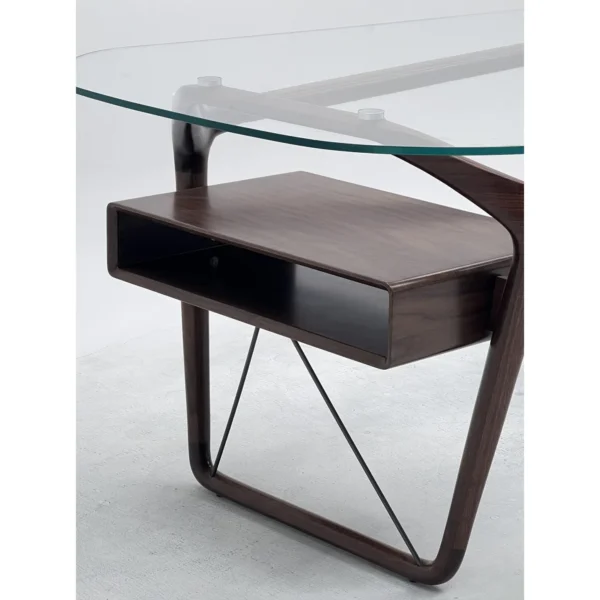 Walnut Sculpted Desk with Glass Top and Stacked Drawer Tower in walnut — in a room setting