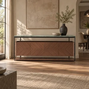 Herringbone Walnut Sideboard in walnut — in a room setting