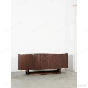 Ribbed Walnut Sideboard on Brass Sled Base in walnut — in a room setting