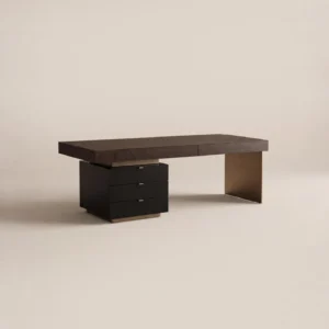 Walnut Veneer Desk with Integrated Three-Drawer Pedestal in walnut — front view