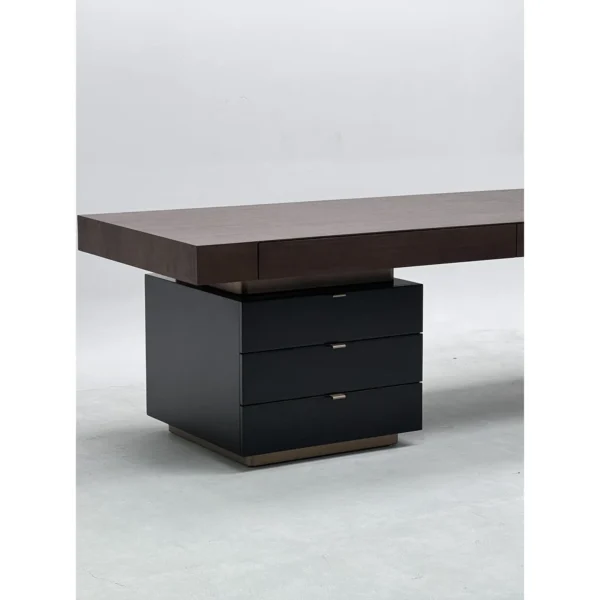Walnut Veneer Desk with Integrated Three-Drawer Pedestal in walnut — in a room setting