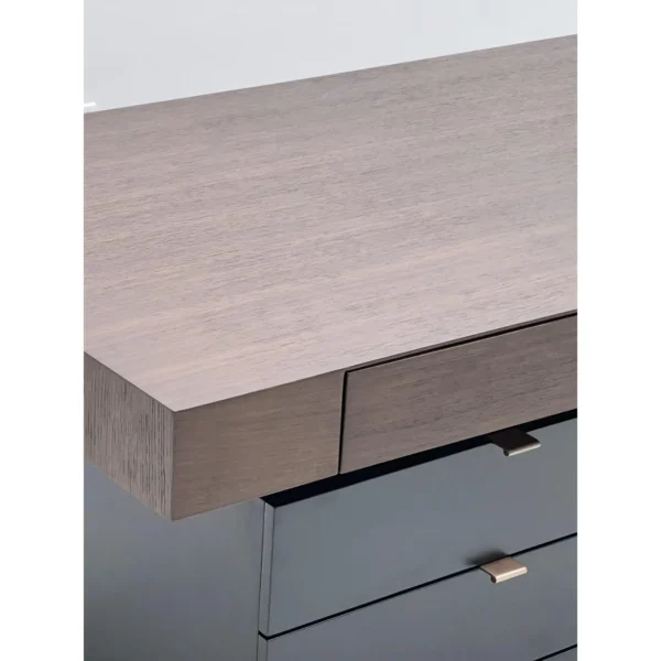 Walnut Veneer Desk with Integrated Three-Drawer Pedestal in walnut — in a room setting