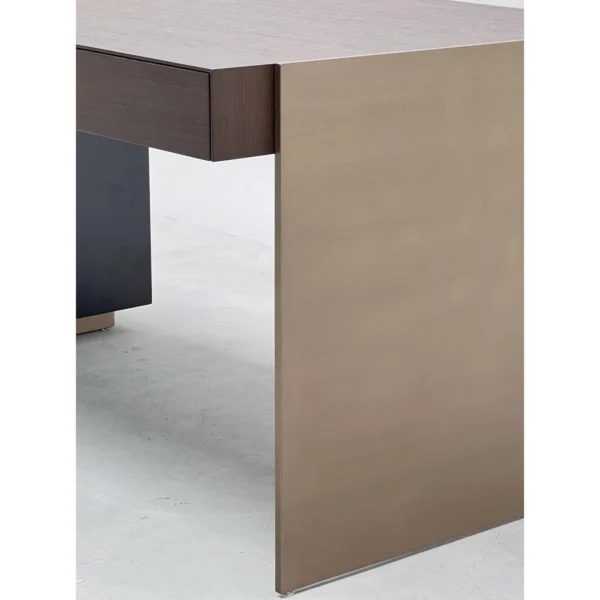 Walnut Veneer Desk with Integrated Three-Drawer Pedestal in walnut — in a room setting