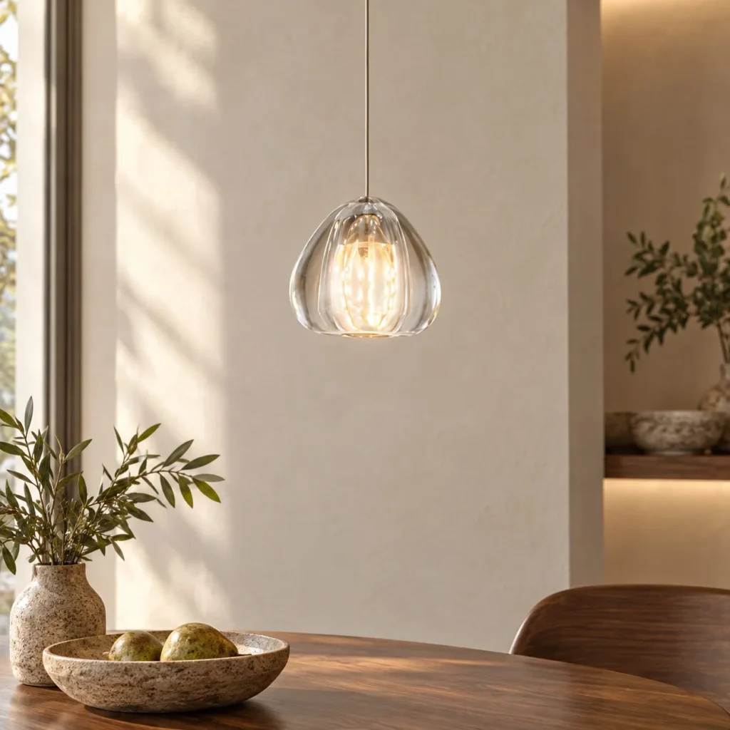 Clear Water Drop Glass Pendant Light, 12 cm in ivory — front view