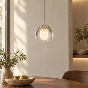 Clear Water Drop Glass Pendant Light, 12 cm in ivory — front view