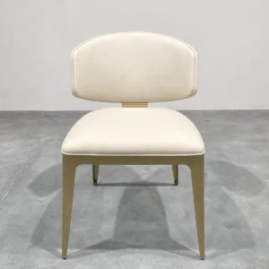 Wave-Back Dining Chair in Cream Leather on Champagne Steel — front view