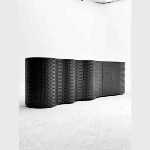 Wave-Form Sideboard in Textured Dark Grey Lacquer — in a room setting
