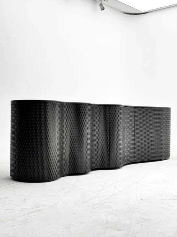 Wave-Form Sideboard in Textured Dark Grey Lacquer — in a room setting