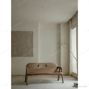Weathered Reclaimed Wood Tree Bench in natural oak — in a room setting