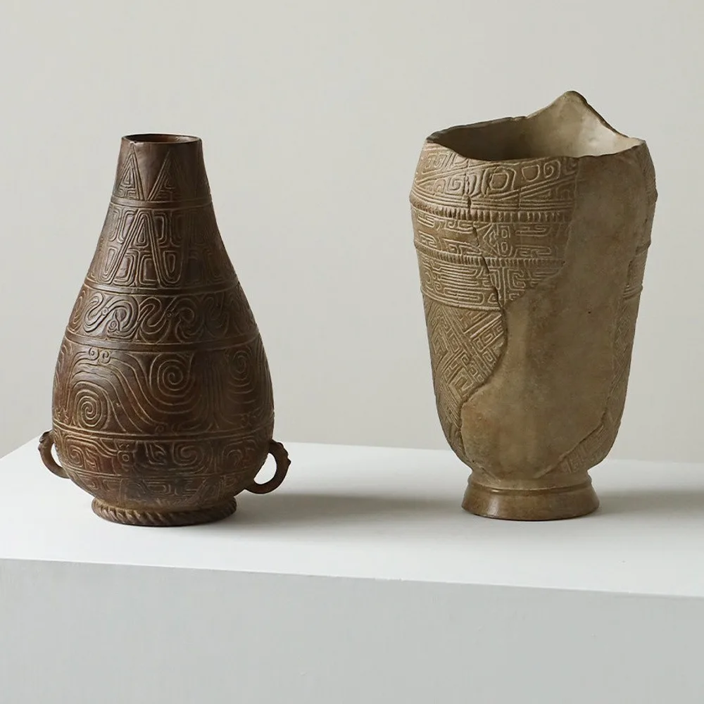 Western Zhou Bronze-Style Ceramic Vases in clay — front view