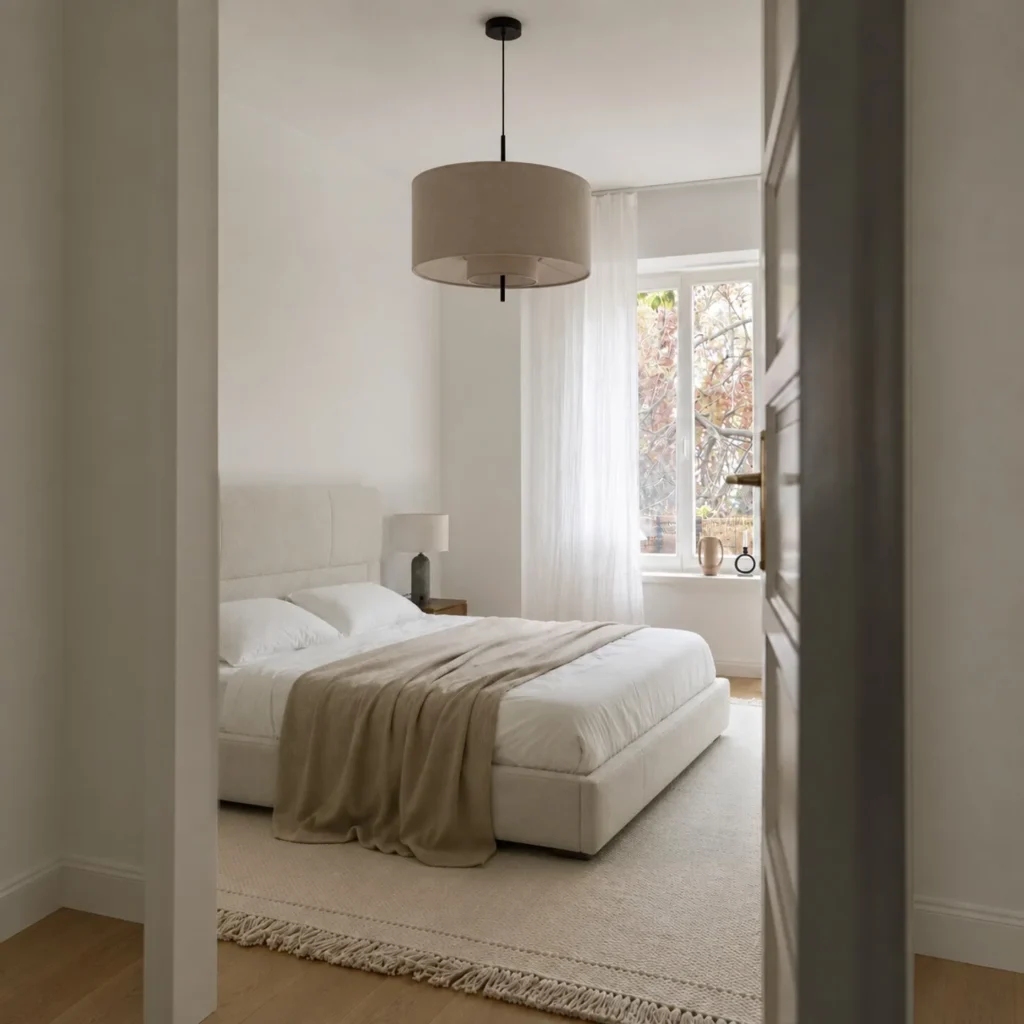 Weston Low Upholstered Bed in oatmeal — front view