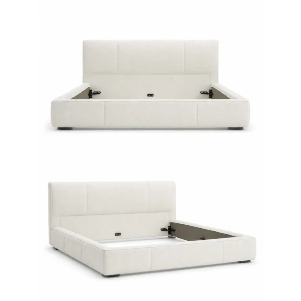 Weston Low Upholstered Bed in oatmeal — in a room setting