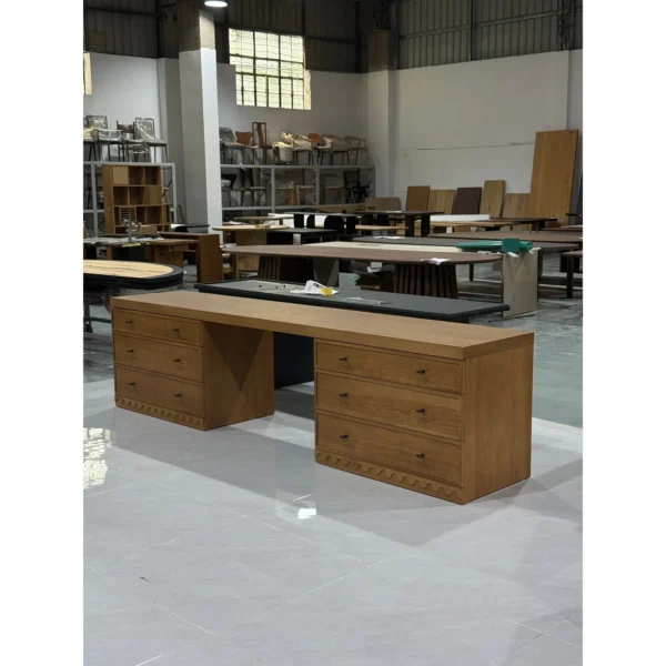 White Oak Mid-Century Executive Desk with Twin Pedestals in clay — in a room setting