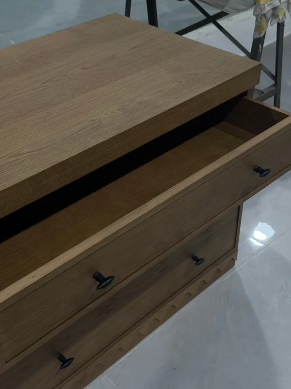 White Oak Mid-Century Executive Desk with Twin Pedestals in clay — detail