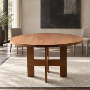 White Oak Round Dining Table on Cross Base in natural oak — front view