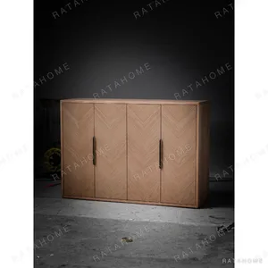 White Oak Herringbone Four-Door Sideboard in natural oak — in a room setting