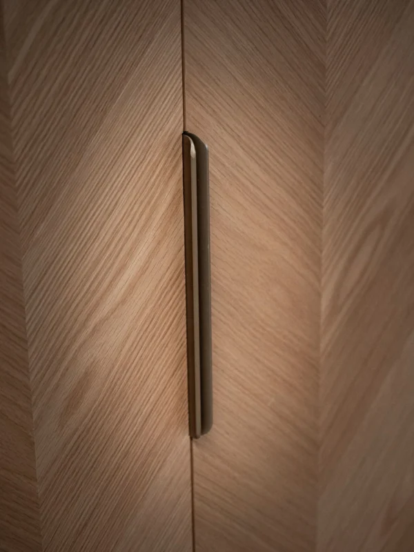 White Oak Herringbone Four-Door Sideboard in natural oak — detail