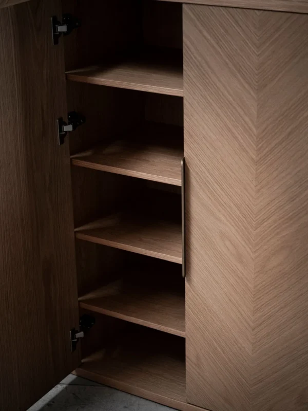 White Oak Herringbone Four-Door Sideboard in natural oak — detail