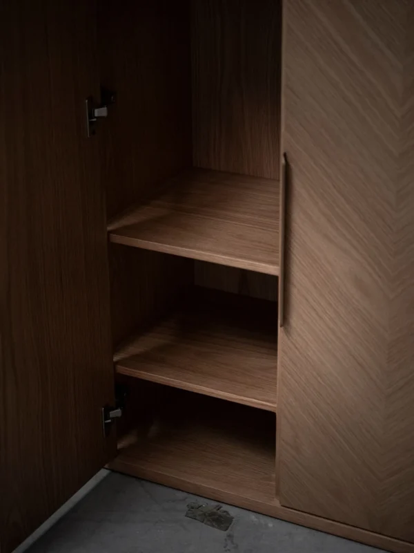 White Oak Herringbone Four-Door Sideboard in natural oak — detail