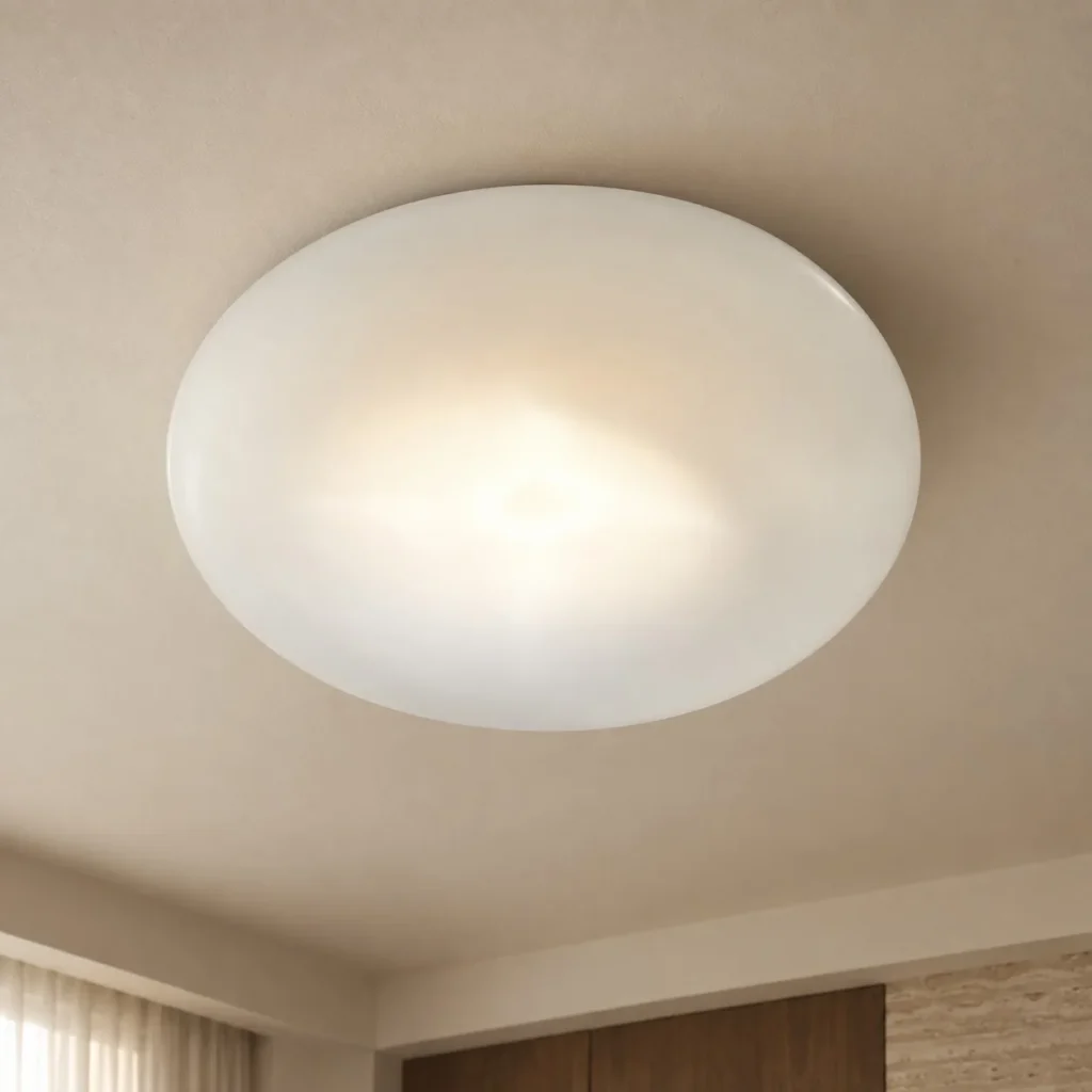 White Saucer Flush Ceiling Light in ivory — front view