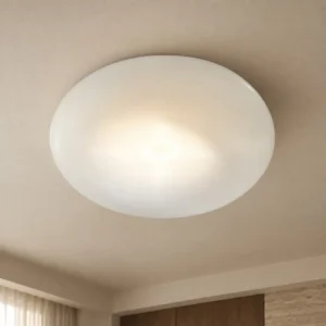 White Saucer Flush Ceiling Light in ivory — front view