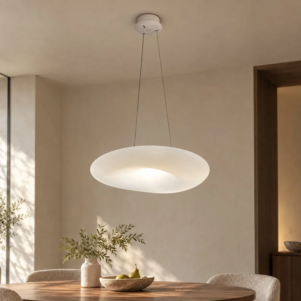 White Saucer Pendant Light, 52 cm in ivory — front view