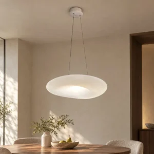 White Saucer Pendant Light, 52 cm in ivory — front view