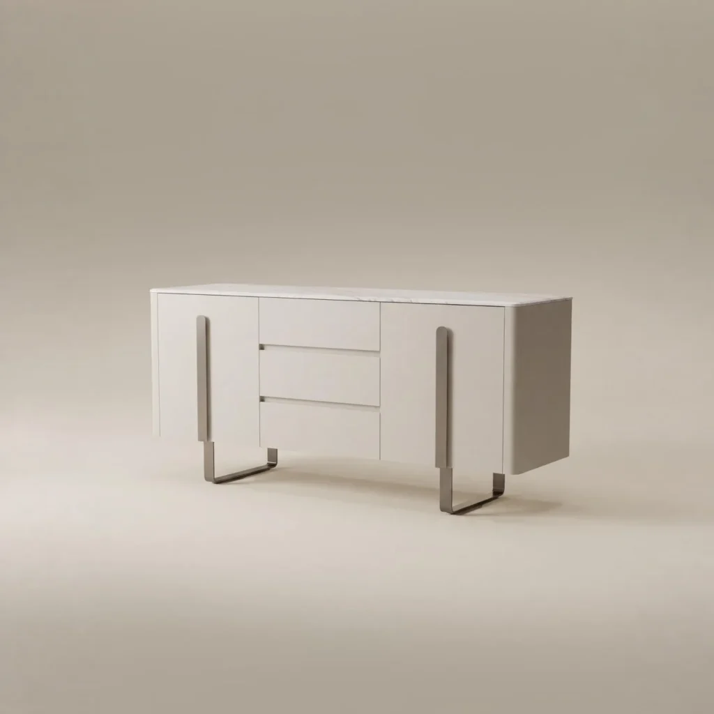 White Stone Light Grey Lacquer Sideboard in sintered stone — front view