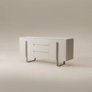 White Stone Light Grey Lacquer Sideboard in sintered stone — front view
